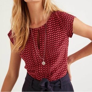 Boden Hearts Pink Keyhole Pleat Detail Short Sleeve Blouse